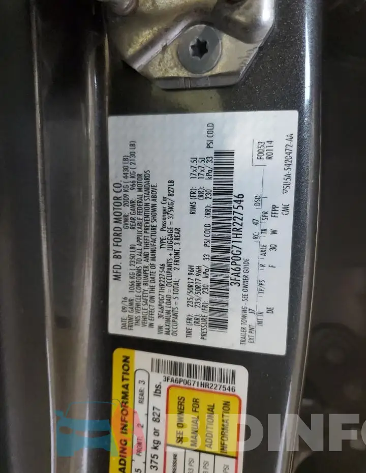 3FA6P0G71HR227546 Photo# 12