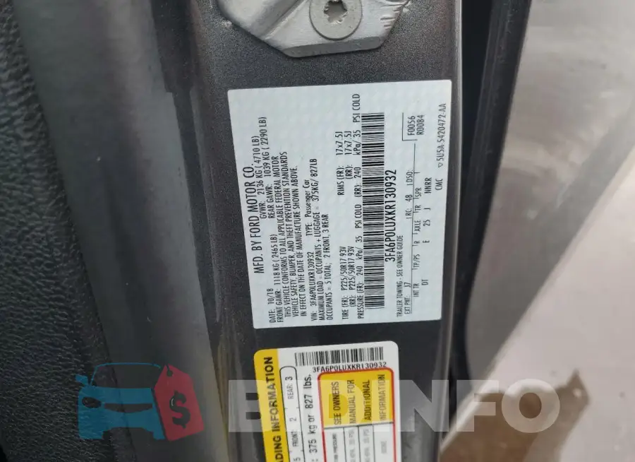 3FA6P0LUXKR130932 Photo# 12