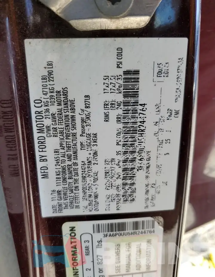 3FA6P0UU5HR244764 Photo# 13
