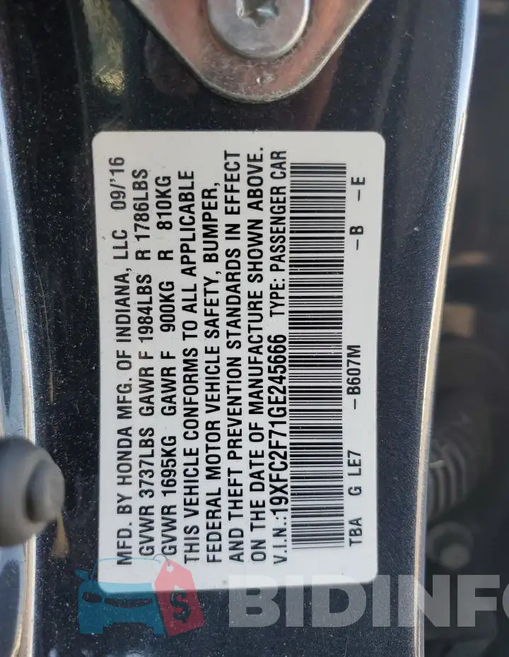 19XFC2F71GE245666 Photo# 13