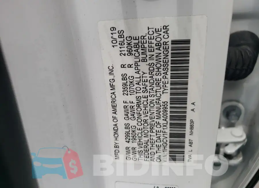 1HGCV1F1XLA009955 Photo# 12