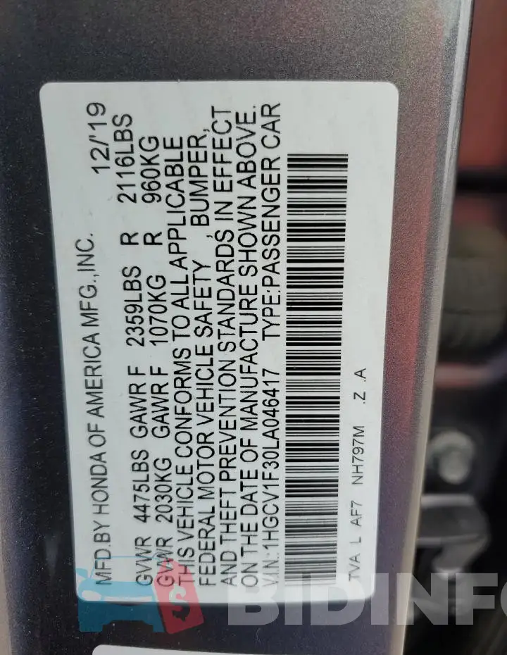1HGCV1F30LA046417 Photo# 12