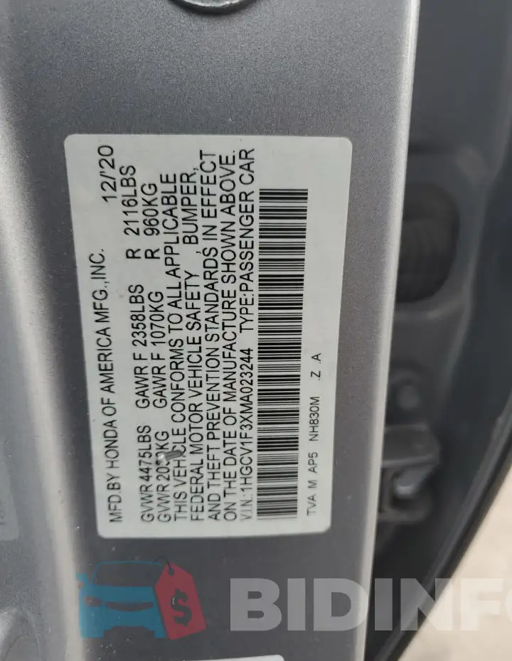 1HGCV1F3XMA023244 Photo# 12