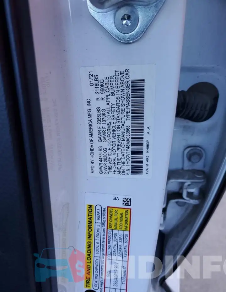 1HGCV1F48MA033568 Photo# 12