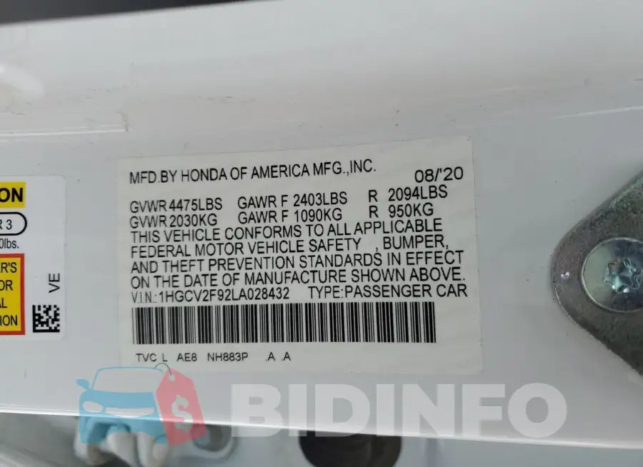 1HGCV2F92LA028432 Photo# 13