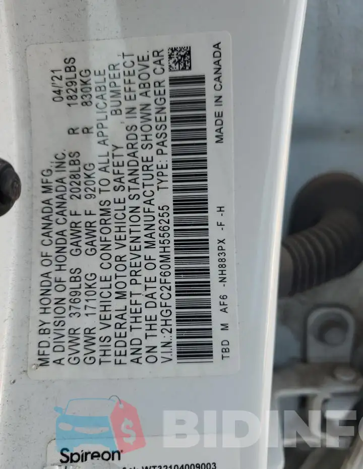 2HGFC2F60MH556255 Photo# 12
