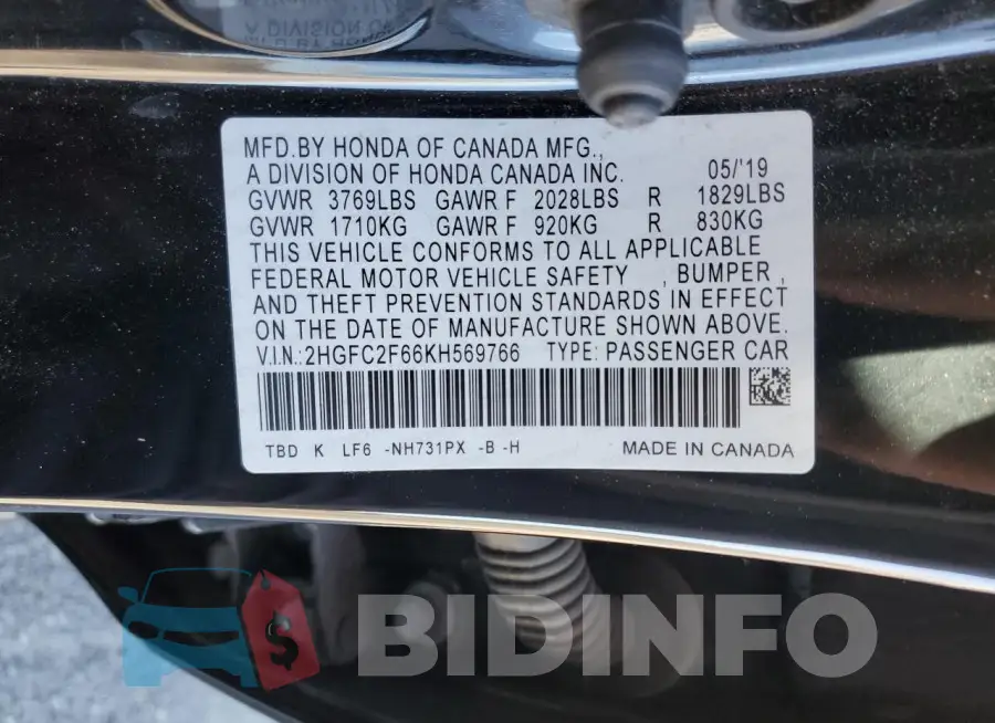 2HGFC2F66KH569766 Photo# 12