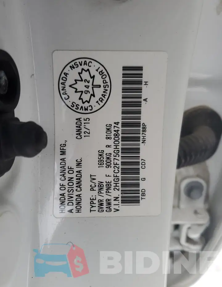 2HGFC2F75GH008474 Photo# 13