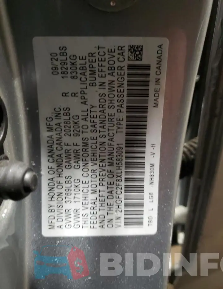 2HGFC2F8XLH583091 Photo# 12