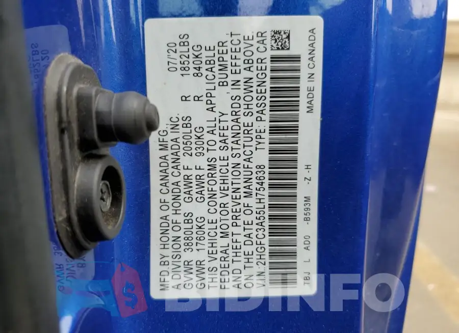 2HGFC3A55LH754638 Photo# 12