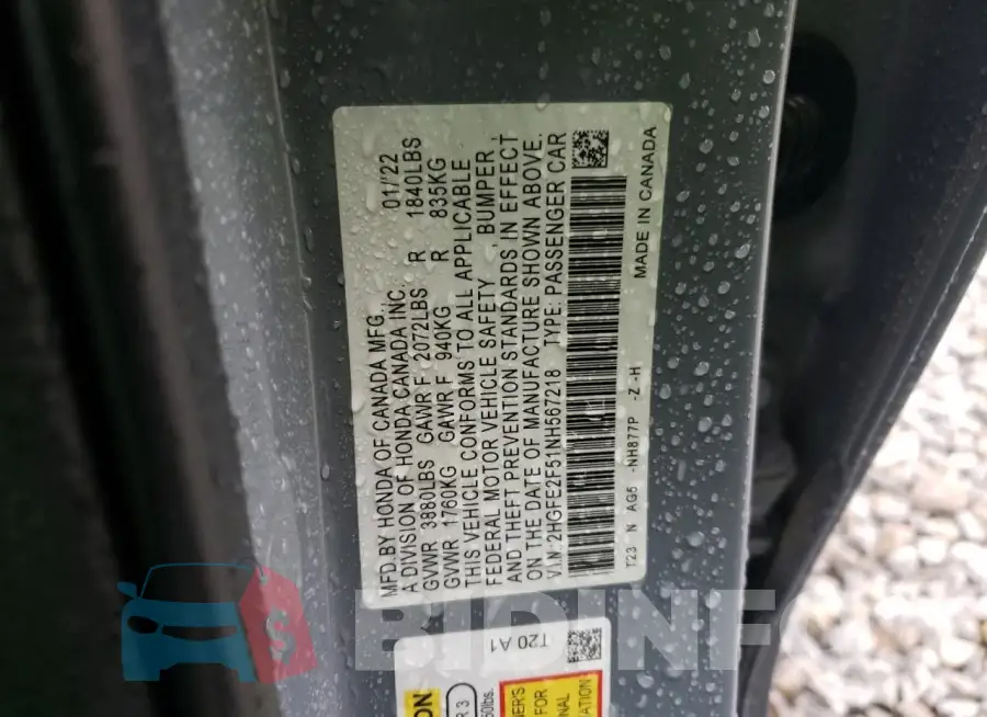 2HGFE2F51NH567218 Photo# 12