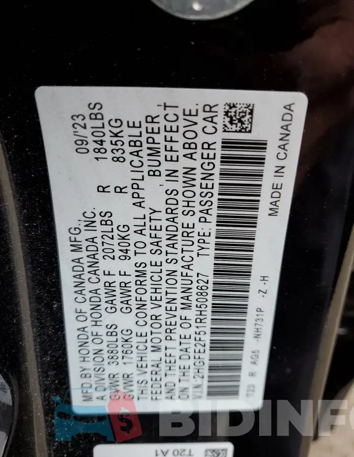 2HGFE2F51RH508627 Photo# 13