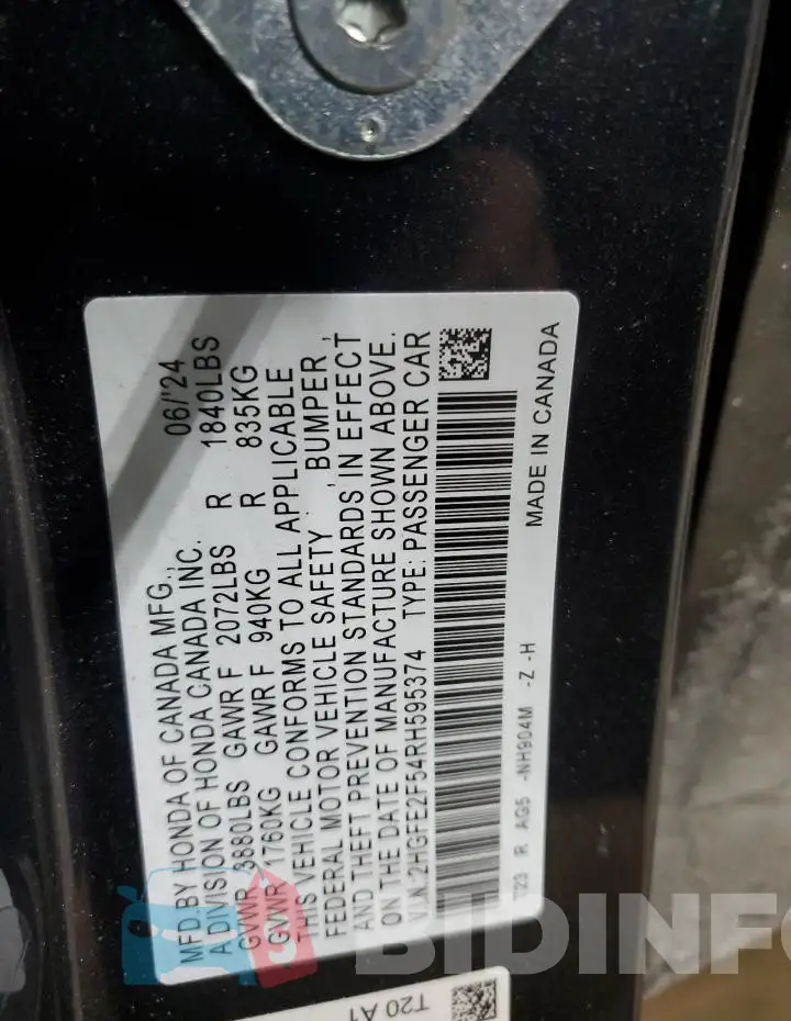 2HGFE2F54RH595374 Photo# 12