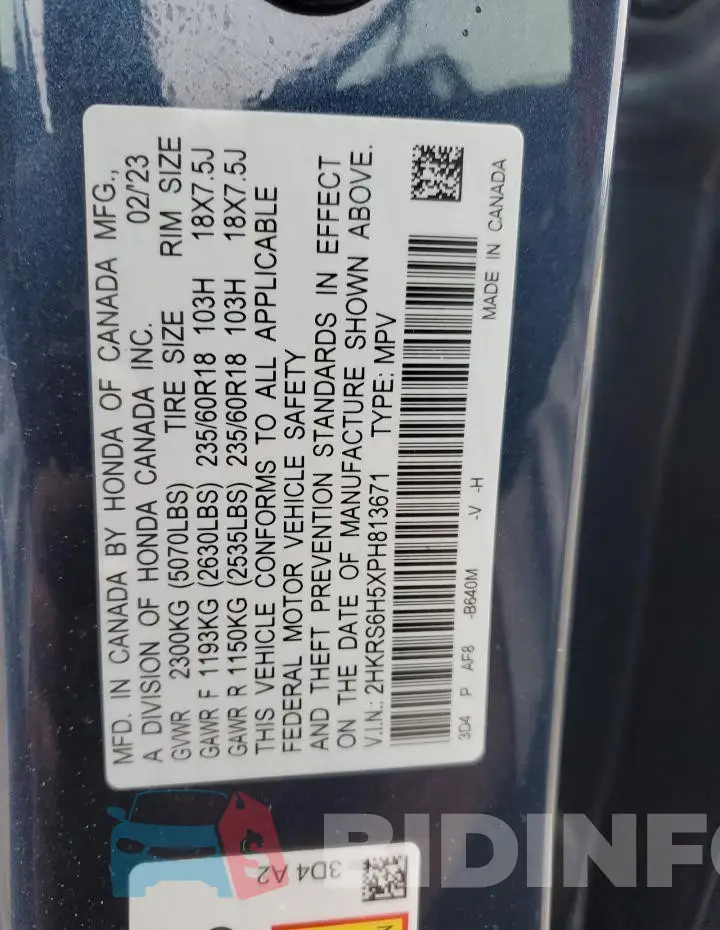 2HKRS6H5XPH813671 Photo# 14