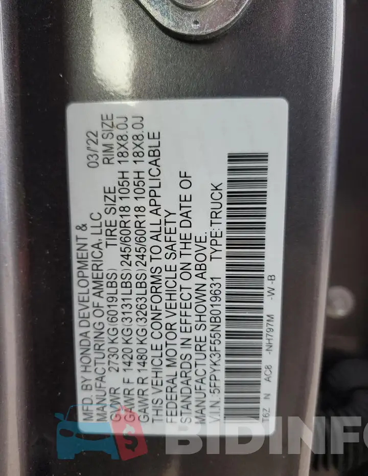 5FPYK3F55NB019631 Photo# 12
