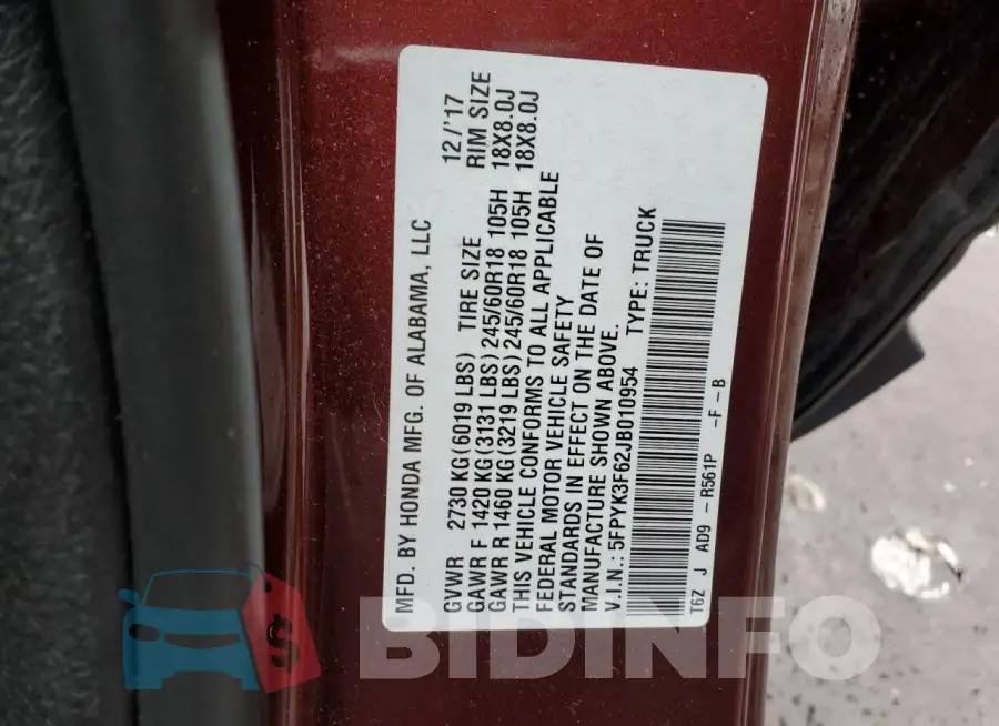 5FPYK3F62JB010954 Photo# 12