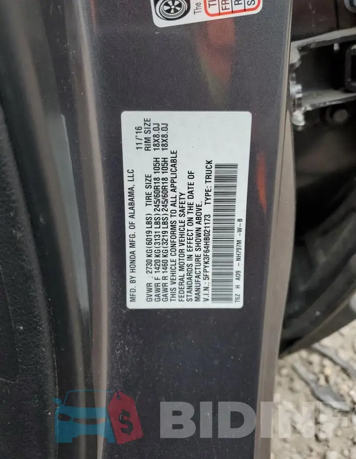 5FPYK3F64HB021173 Photo# 12
