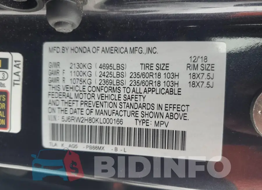 5J6RW2H80KL000166 Photo# 13