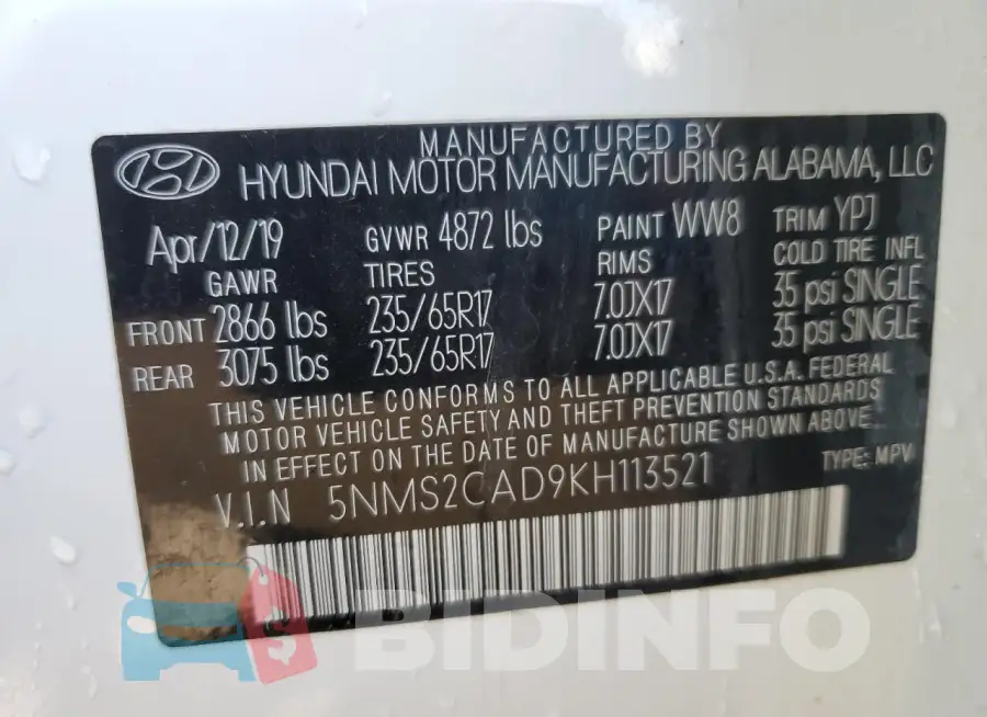 5NMS2CAD9KH113521 Photo# 14