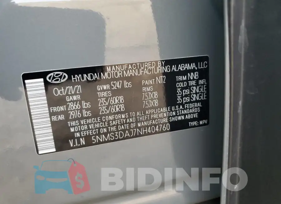 5NMS3DAJ7NH404760 Photo# 14