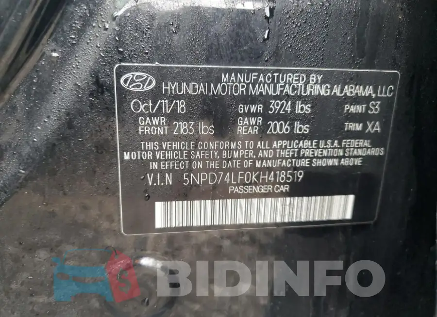 5NPD74LF0KH418519 Photo# 12