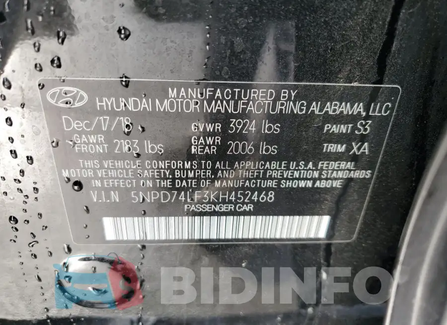 5NPD74LF3KH452468 Photo# 12
