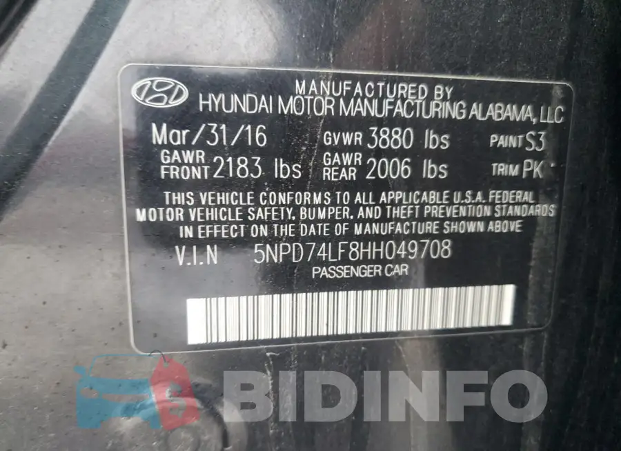5NPD74LF8HH049708 Photo# 12