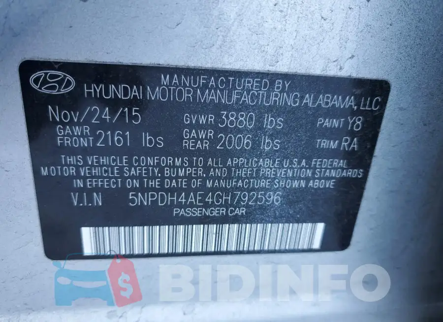 5NPDH4AE4GH792596 Photo# 12