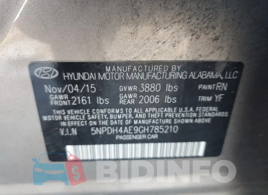 5NPDH4AE9GH785210 Photo# 12