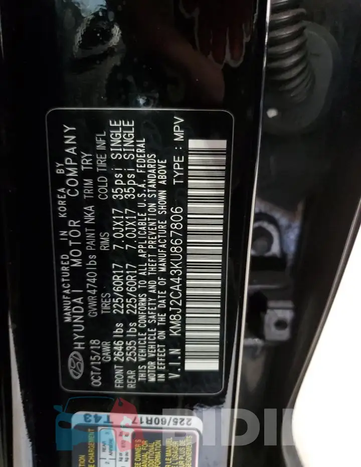 KM8J2CA43KU867806 Photo# 13