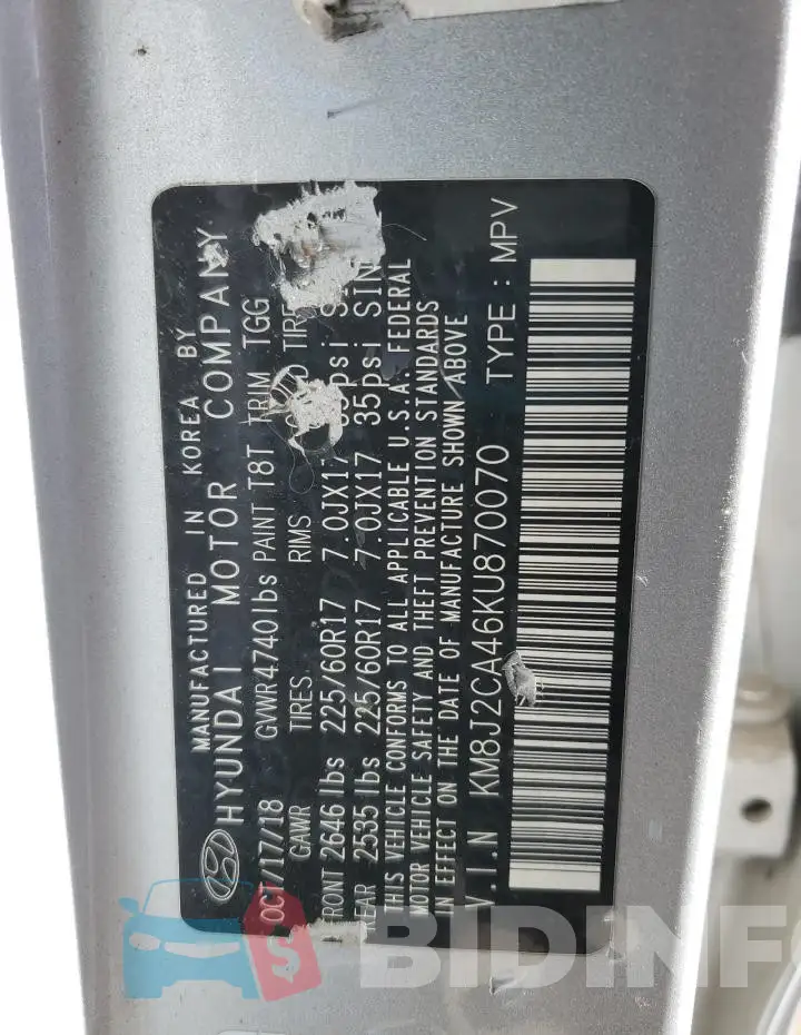 KM8J2CA46KU870070 Photo# 13