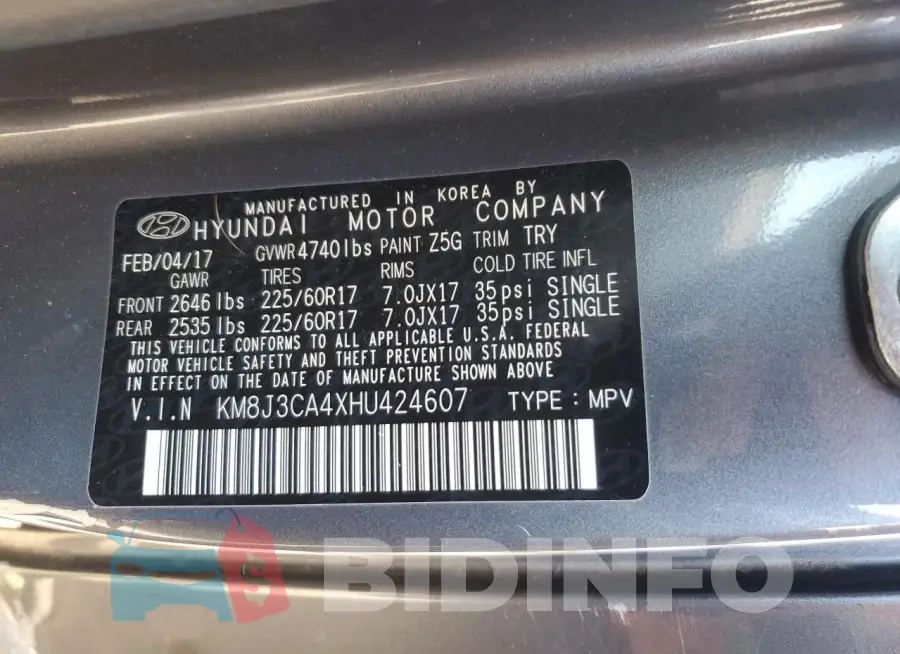 KM8J3CA4XHU424607 Photo# 13