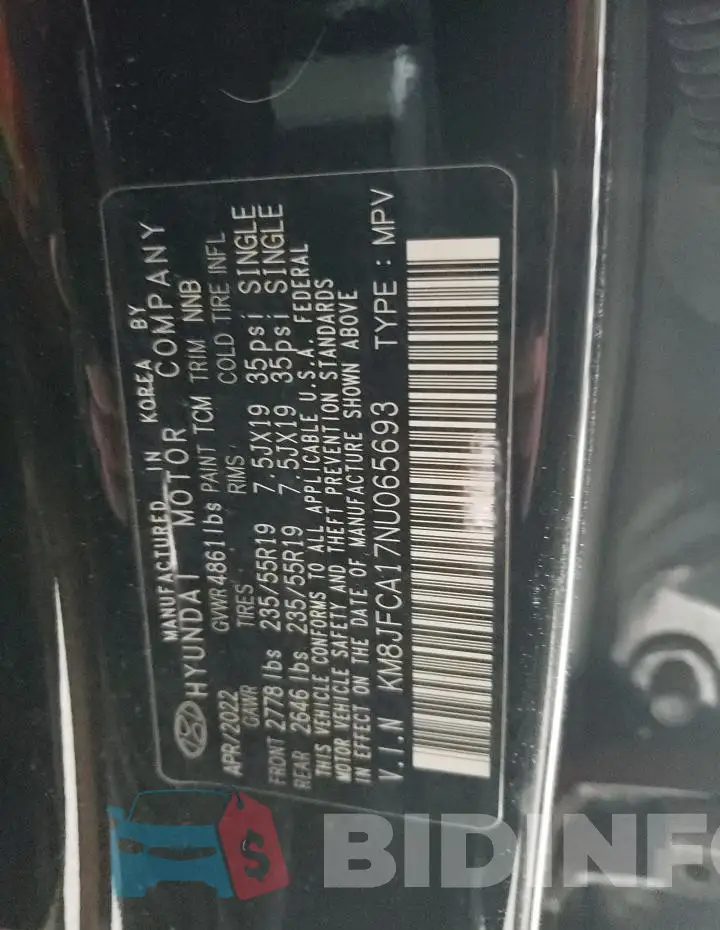 KM8JFCA17NU065693 Photo# 13