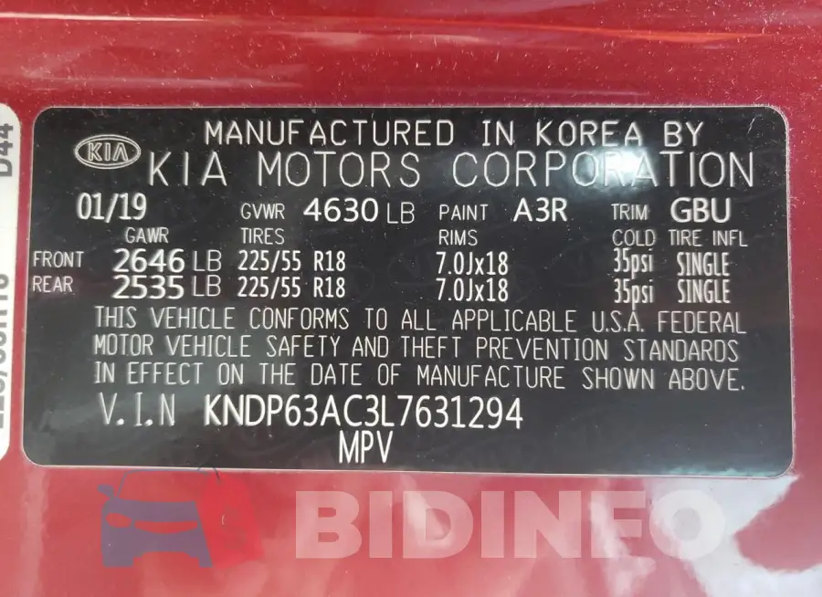 KNDP63AC3L7631294 Photo# 14