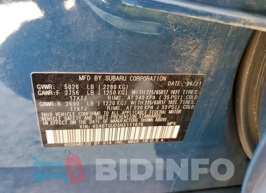 4S4BTGUD5N3111876 Photo# 14