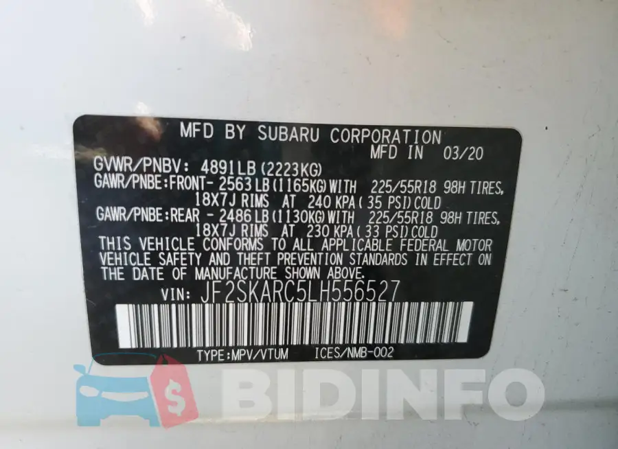 JF2SKARC5LH556527 Photo# 14