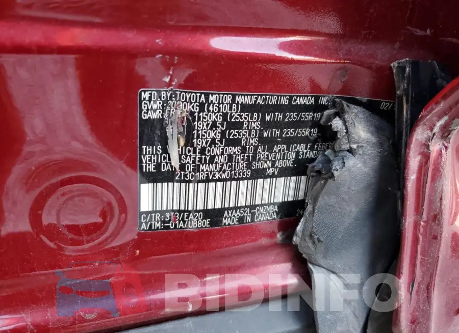 2T3C1RFV3KW013339 Photo# 13