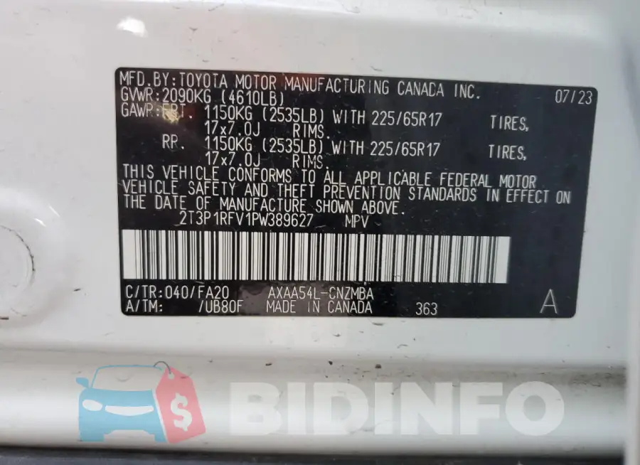 2T3P1RFV1PW389627 Photo# 13