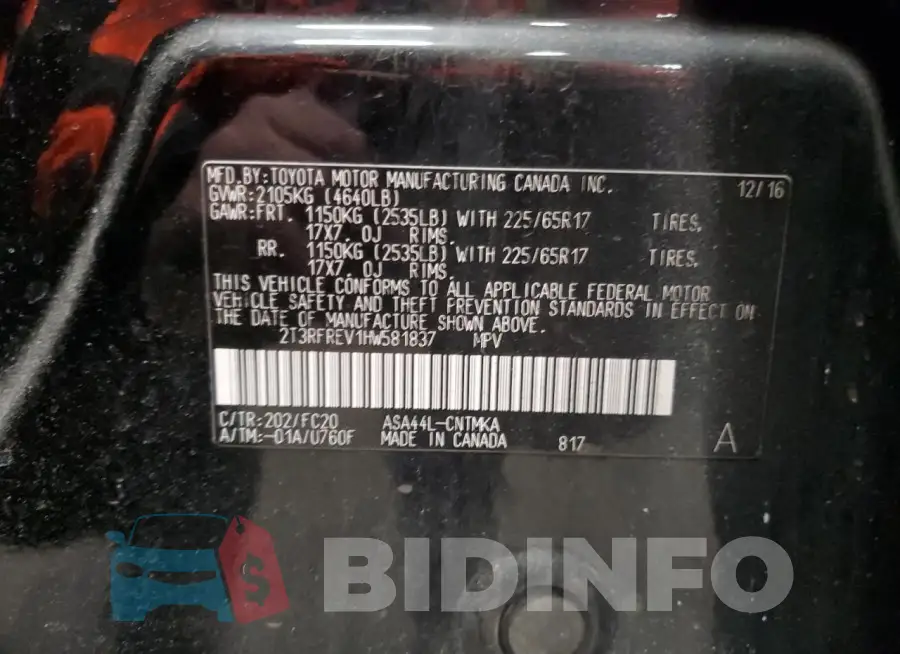 2T3RFREV1HW581837 Photo# 13