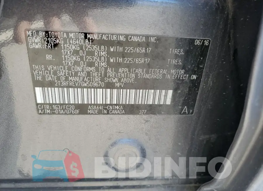 2T3RFREV7GW509670 Photo# 14