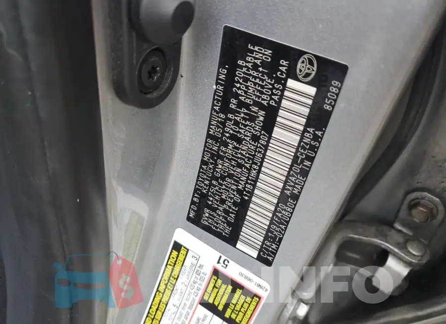 4T1B11HK8JU637807 Photo# 12