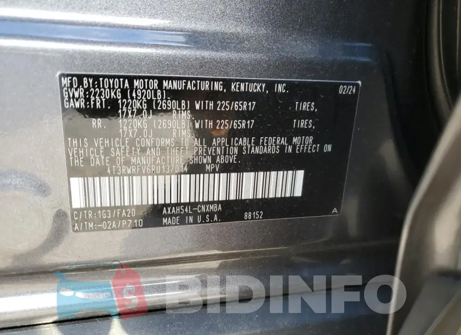 4T3RWRFV6RU137014 Photo# 13