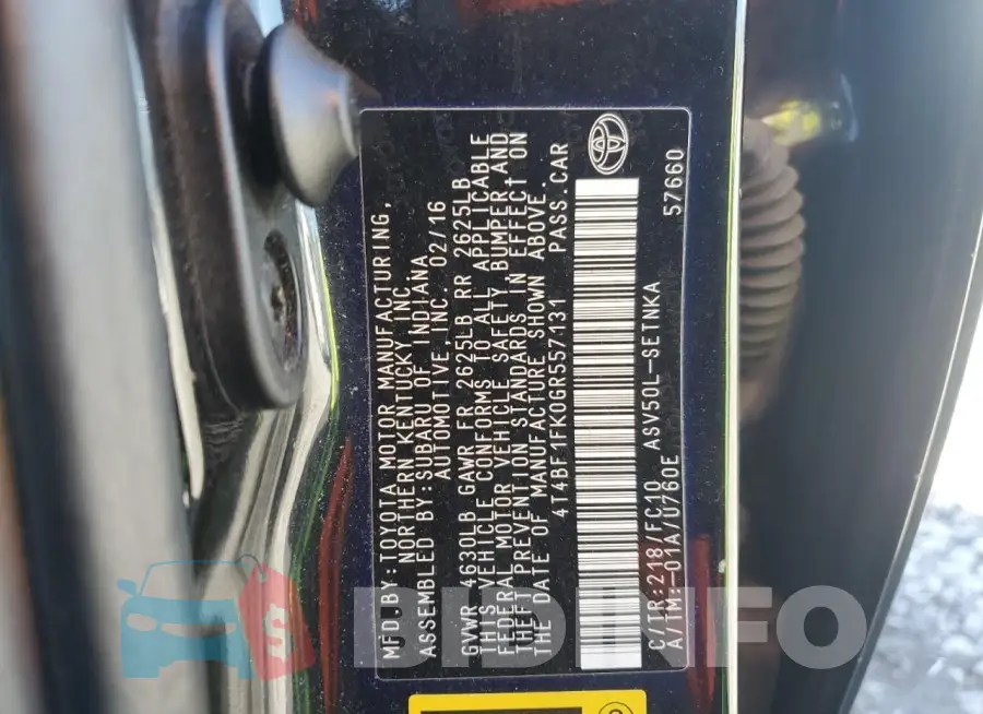 4T4BF1FK0GR557131 Photo# 13