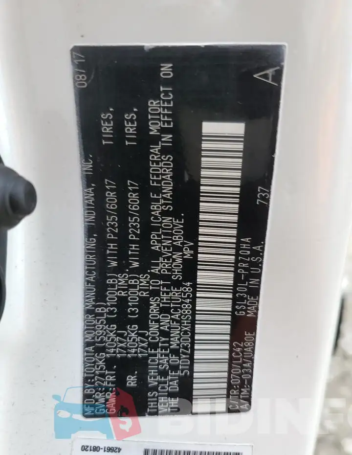 5TDYZ3DCXHS884584 Photo# 13