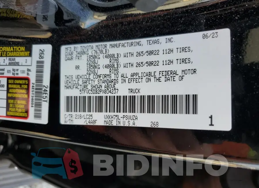 5TFVC5DB2PX034237 Photo# 13