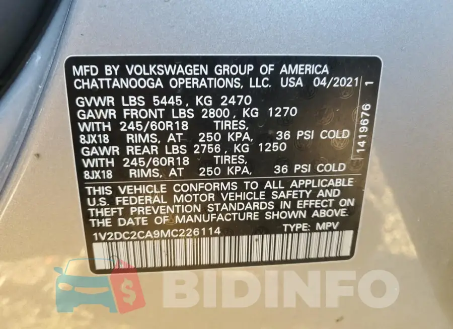 1V2DC2CA9MC226114 Photo# 13
