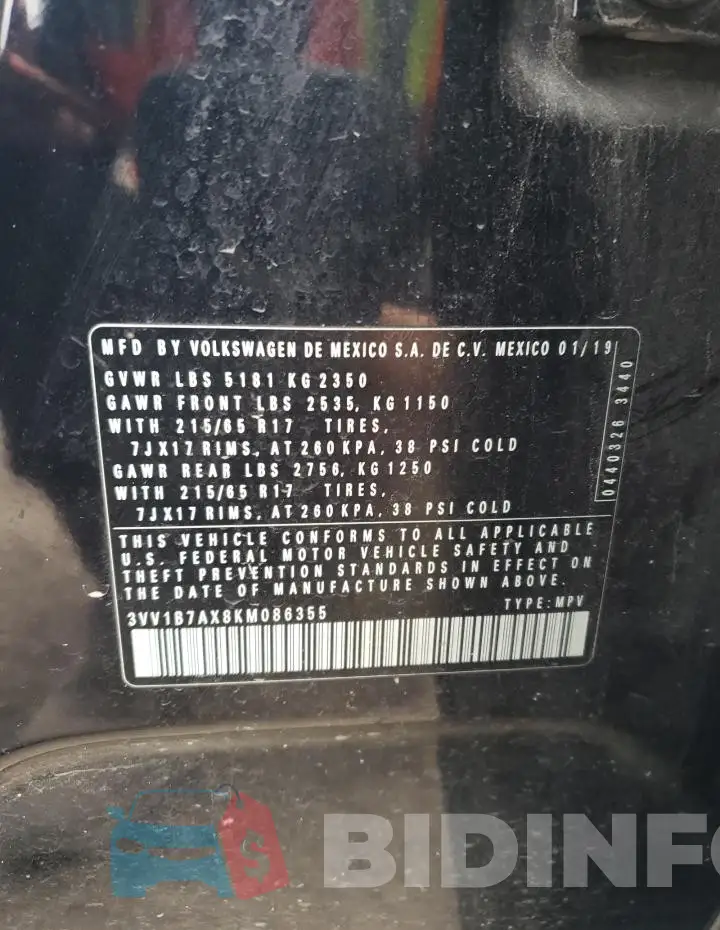 3VV1B7AX8KM086355 Photo# 14