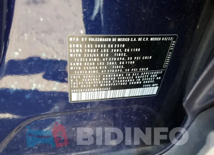 3VV2B7AX2NM092452 Photo# 12