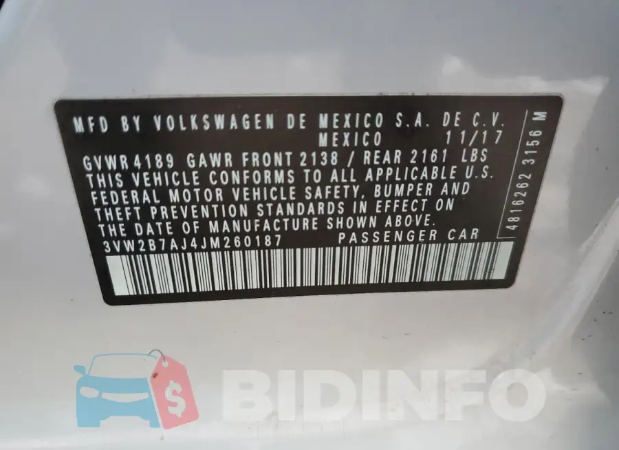 3VW2B7AJ4JM260187 Photo# 12