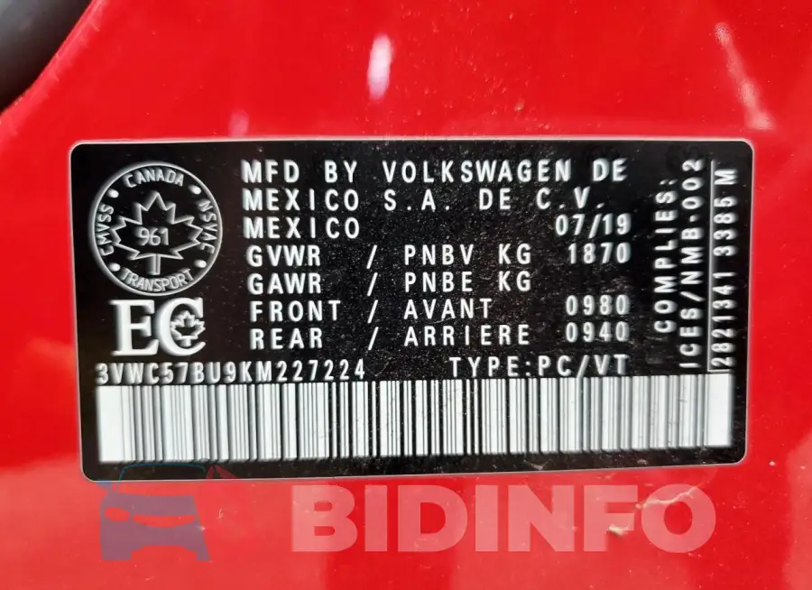 3VWC57BU9KM227224 Photo# 12